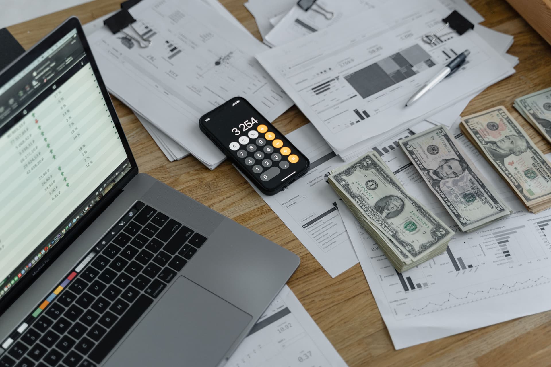 Financial discussion over documents and calculator